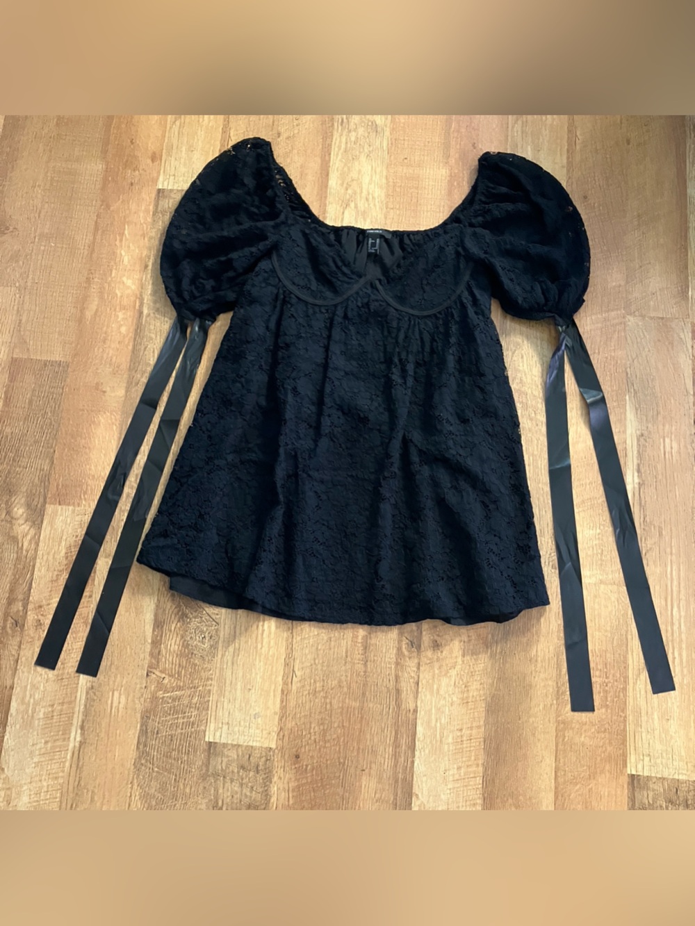 Forever 21 Black Lace Whimsigoth Puff Sleeve Mini Dress Medium